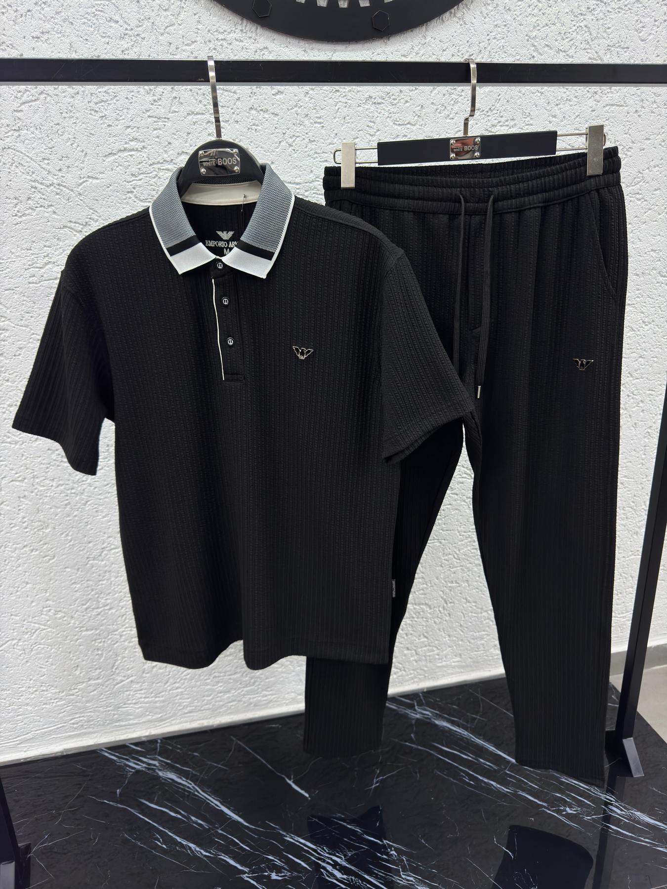 Футболка Armani (жаккард) мужская хлопковая черная летняя трендовая с коротким рукавом прямого кроя тенниска