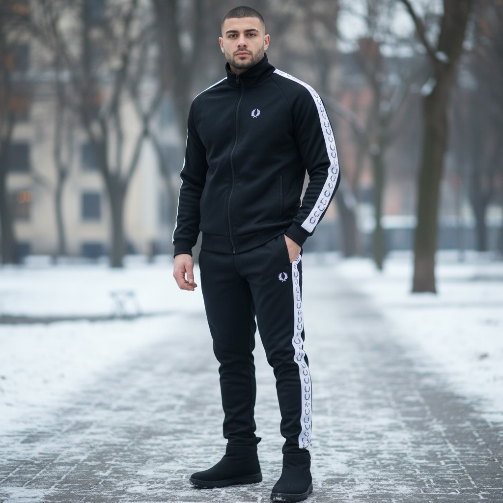 Костюм Fred Perry (Флисовый) зипер черный зимний качественный на молнии с вышивкой для работы комплект