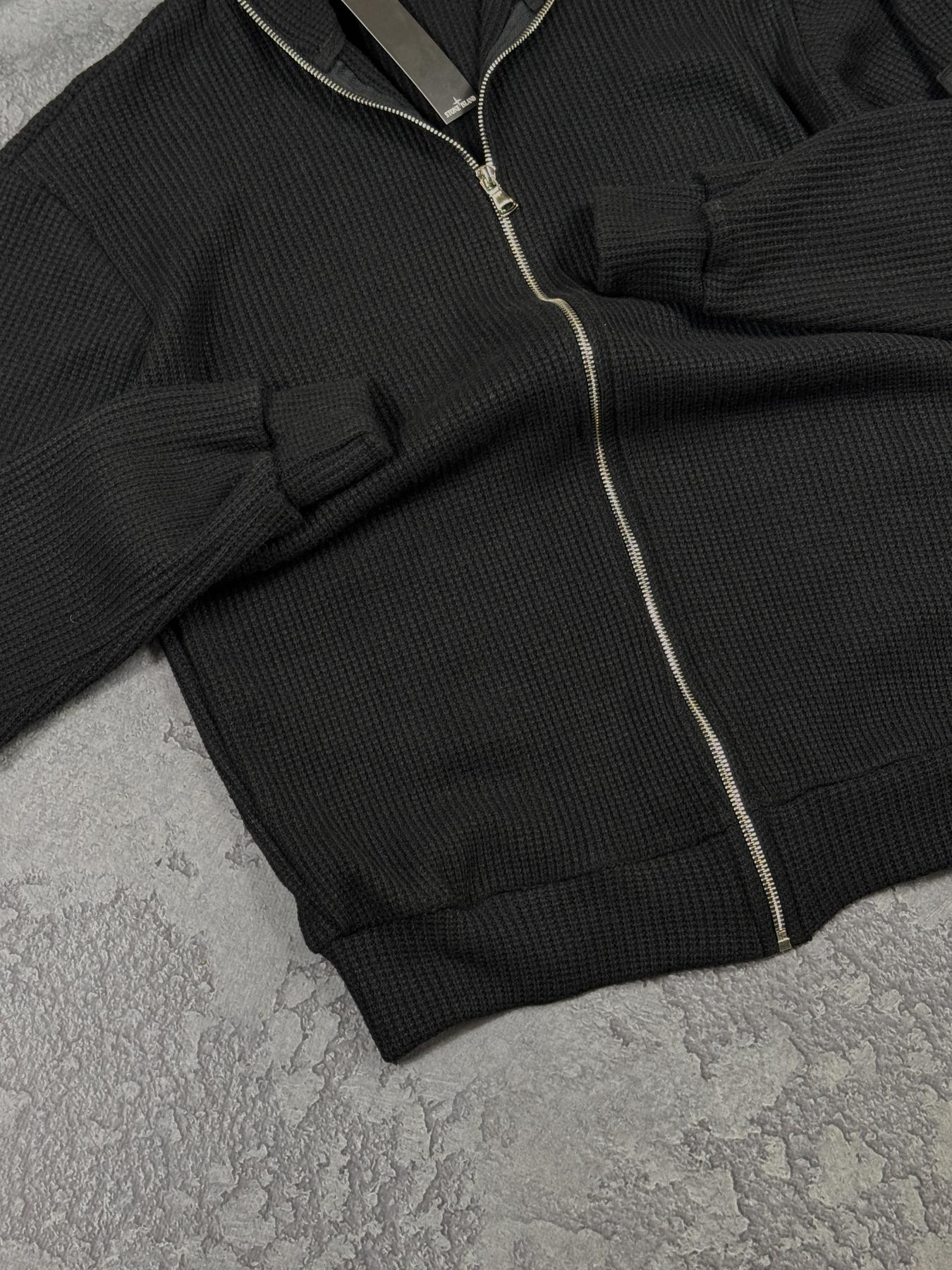 Кофта вязаная Stone Island черная полиэстер демисезонная универсальная и базовая на молнии на подарок реглан