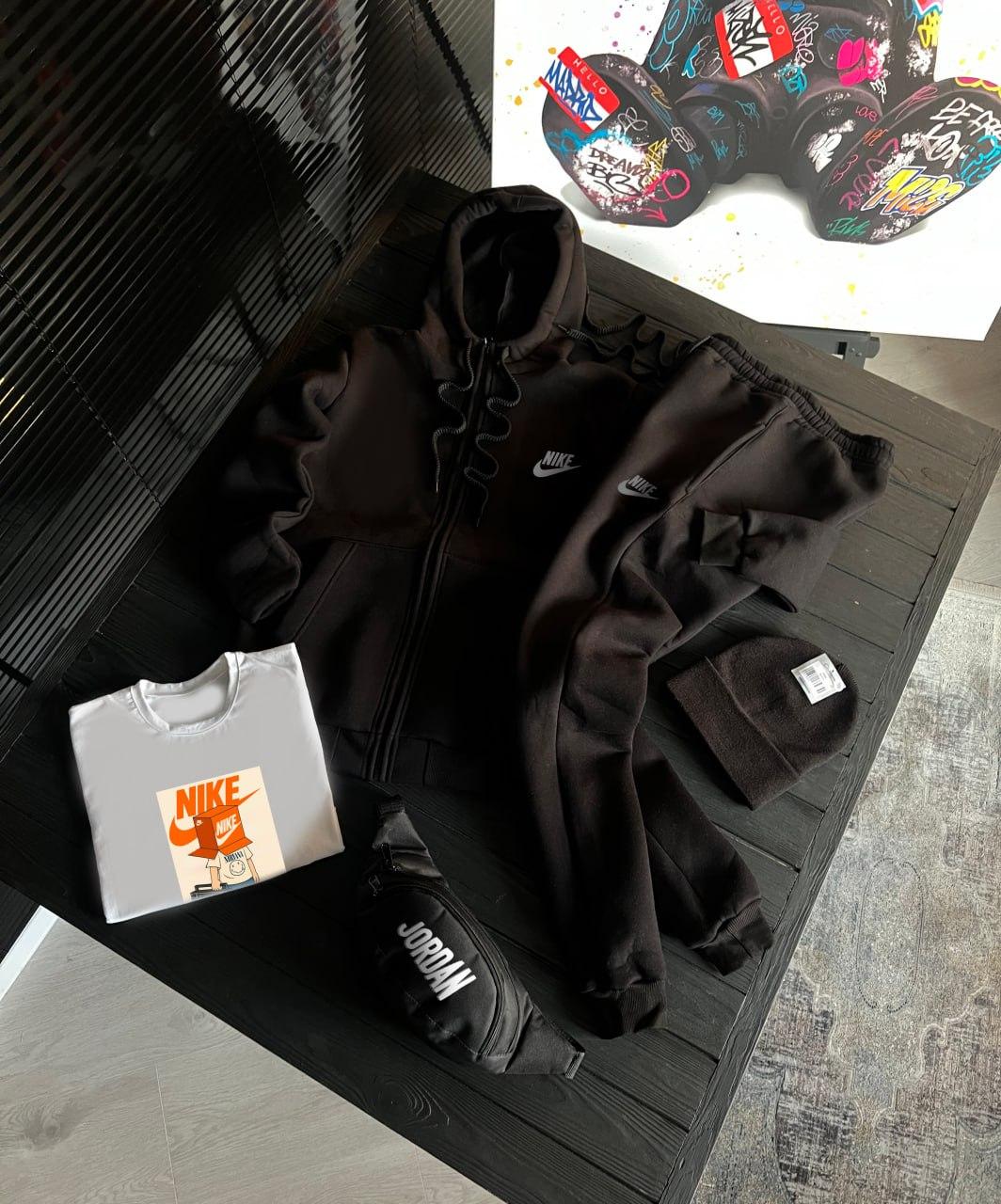 Комплект Зимовий зіп сет з шапкою Nike бавовняний зручний та якісний для поїздок за місто костюм