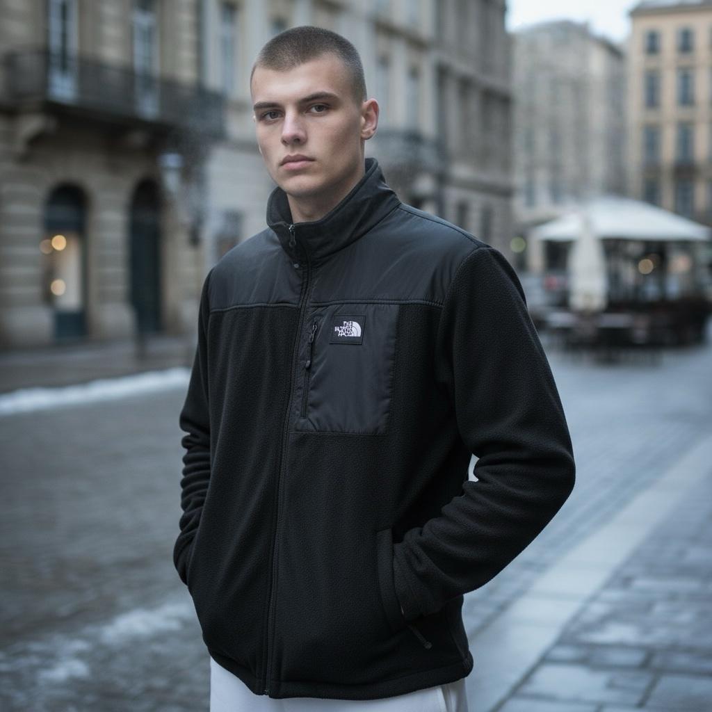 Флисовый зипер The North Face черный на молнии для встреч с друзьями кофта с капюшоном