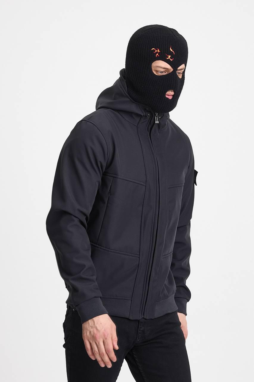 Куртка softshell осень / весна антацит Stone Island мужская трендовая на молнии для работы и отдыха ветровка