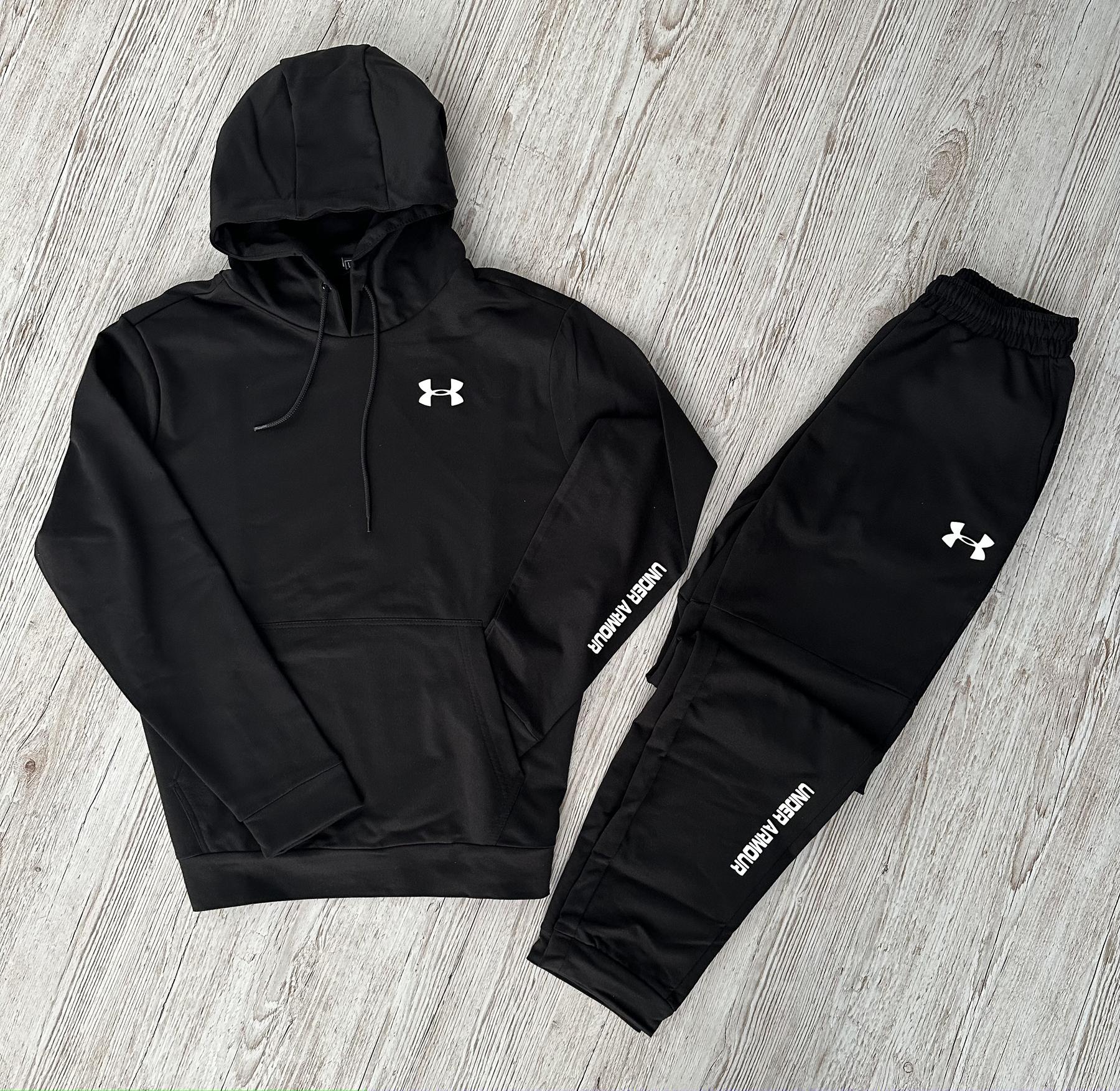 Демисезонный спортивный костюм Under Armour черный худи + штаны (двонитка) + Футболка черная Under Armour
