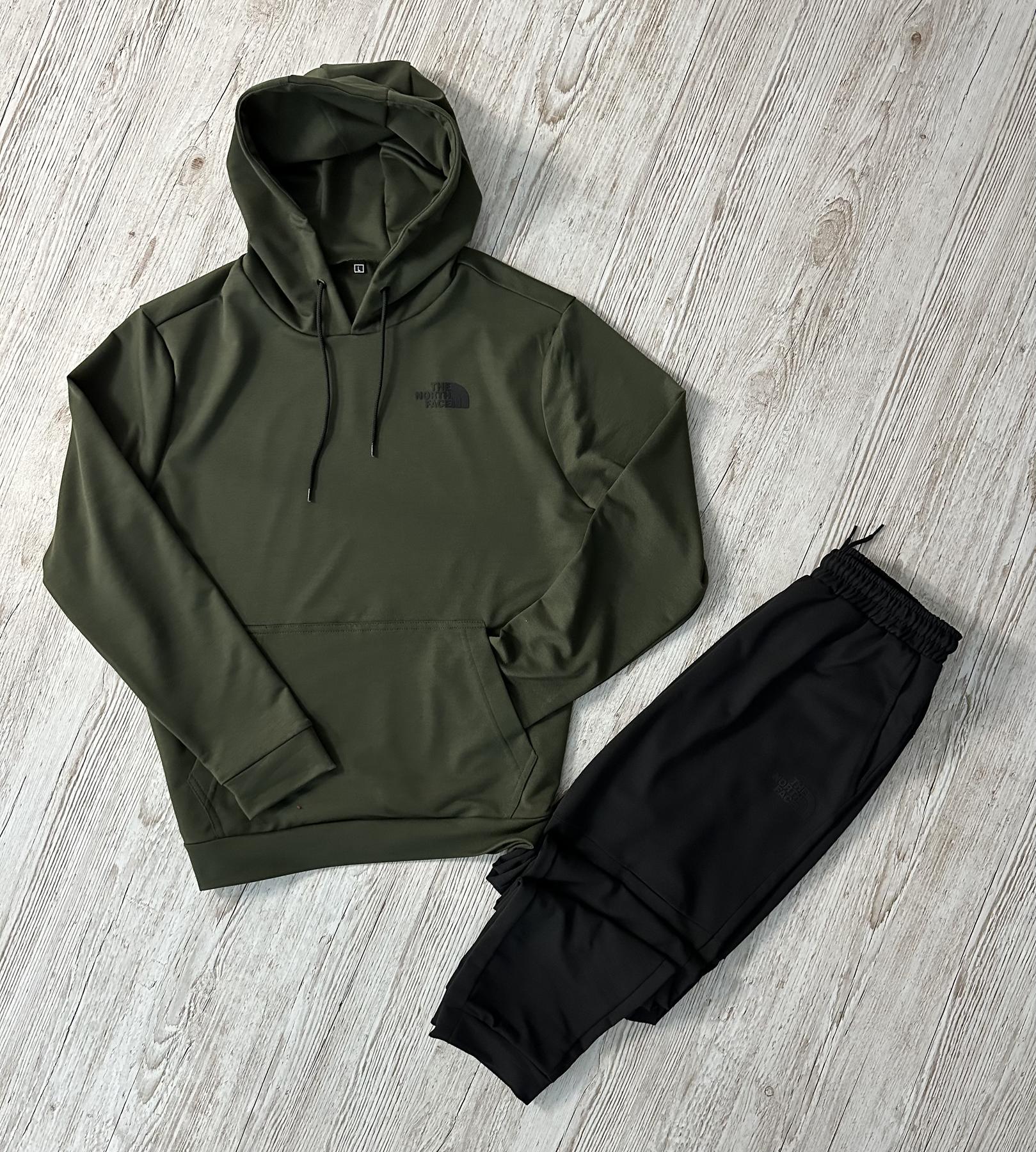 Демисезонный спортивный костюм The North Face худи хаки + штаны (двонитка) + Футболка хаки The North Face