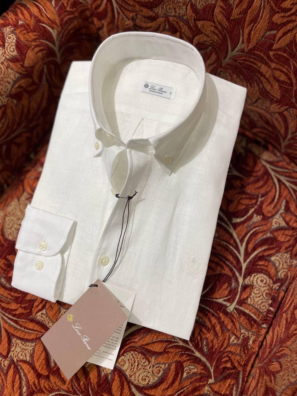 Рубашка льон на длинный рукав Loro Piana мужская льняная белая классическая на особое событие