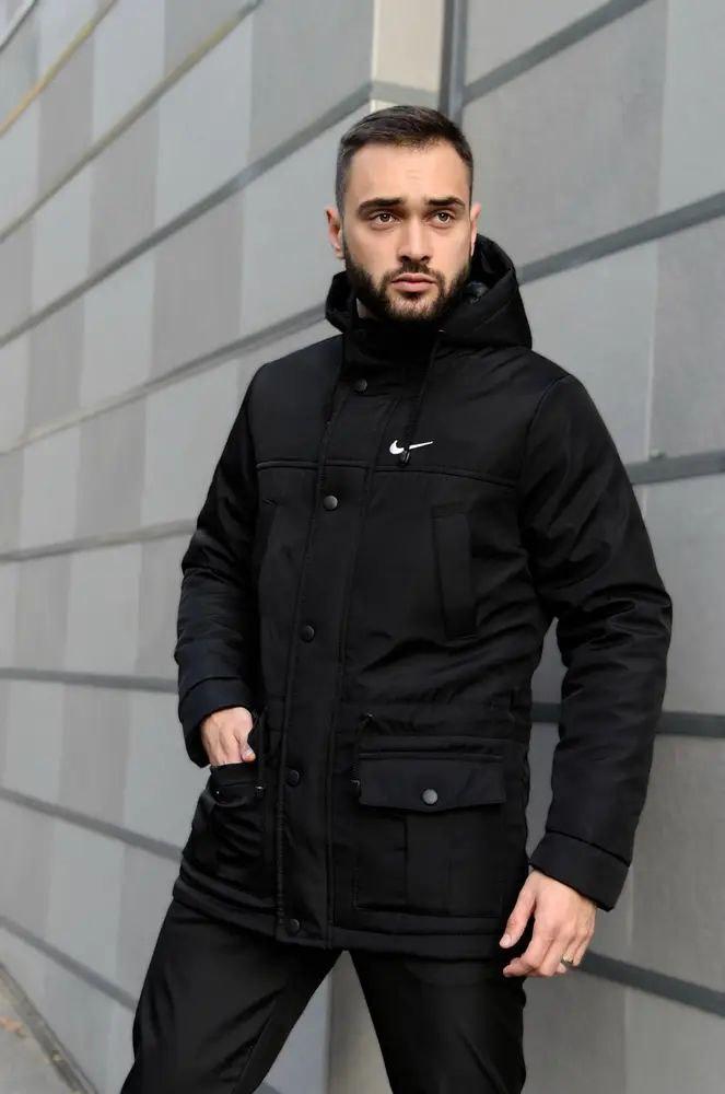 Куртка Winter Parka мужская черная плащевка качественная и универсальная на молнии для прогулок верхняя одежда