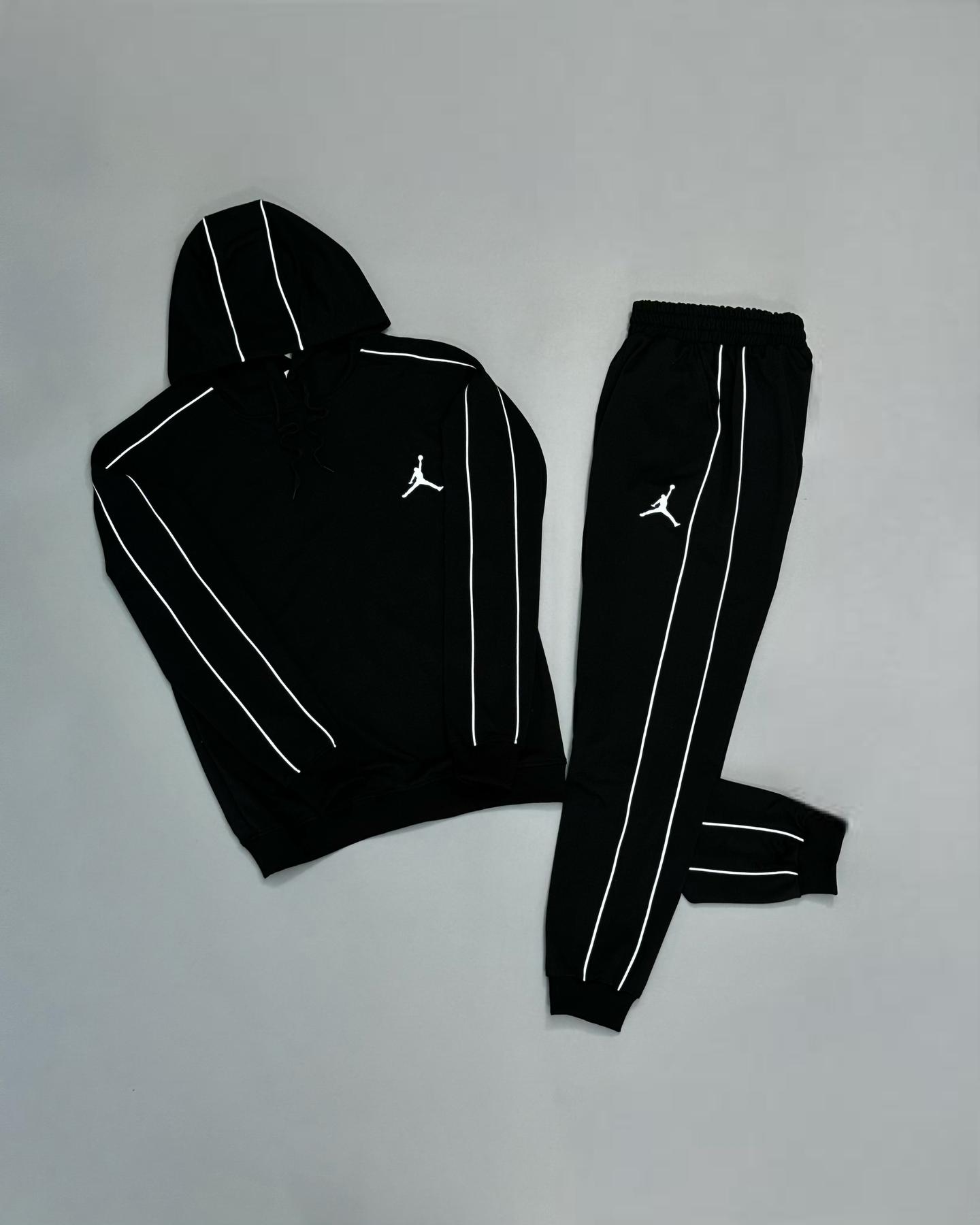 Спортивный костюм Air Jordan черный двунитка демисезонный удобный хлопковый с капюшоном комплект кофта и штаны