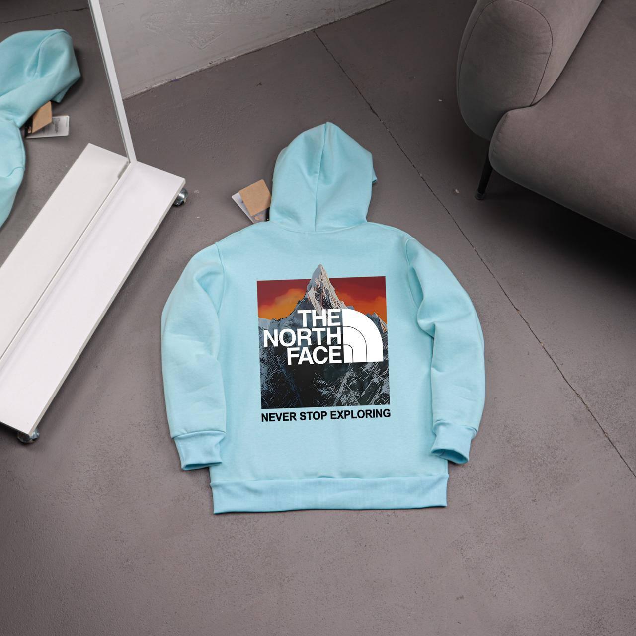 Худи бирюза The North Face (MOUNTAINS ORANGE) флис мужское всесезонное качественное и базовое с капюшоном