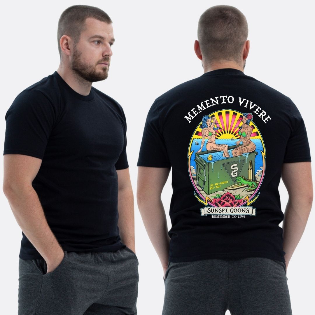 Чоловіча класична футболка з принтом Sunset Goons дівчата ящик снарядів пляж сонце , Чорний