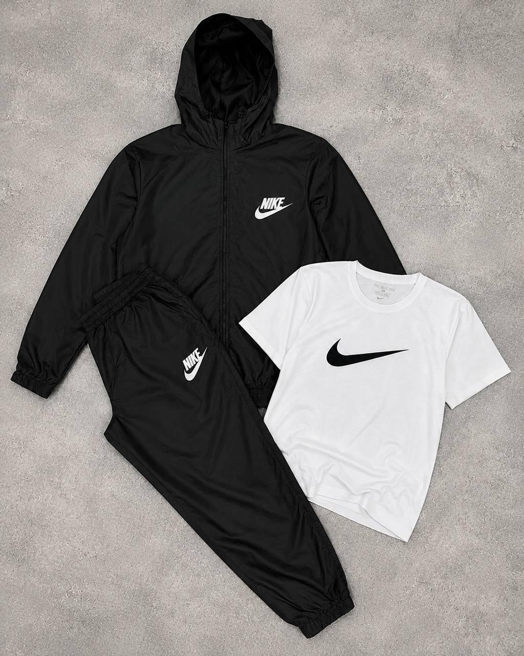 Комплект Nike (Костюм чорний + футболка біла) трикотажний демісезонний якісний та повсякденний для відпочинку