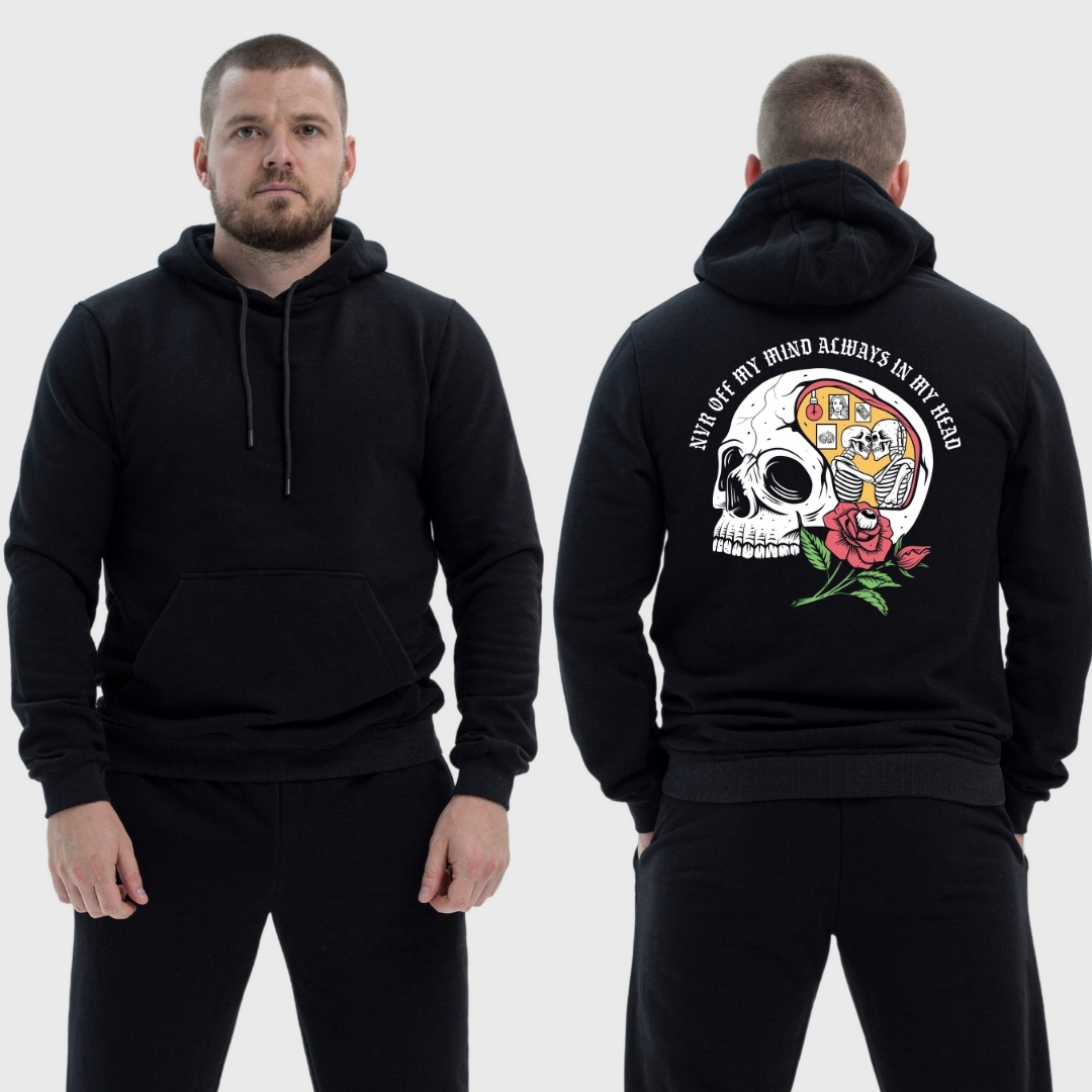 Чоловічий легкий худі з принтом Sunset Goons череп в думках і в серці, Чорний