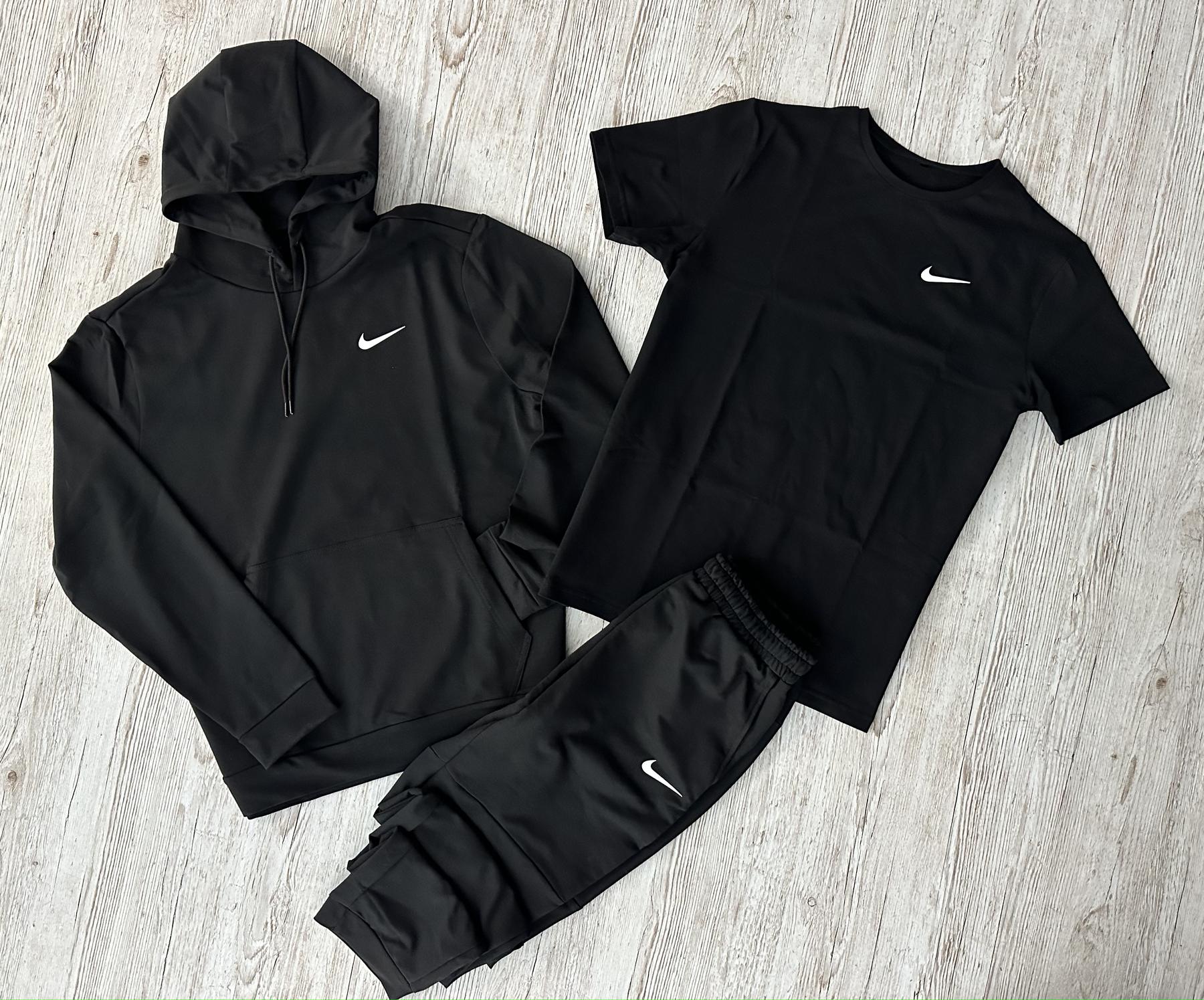 Демісезонний спортивний костюм Nike чорний худі + штани (двонитка) + Футболка чорна Nike + Жилетка + Шкарпетки 2 пари (чорні і
