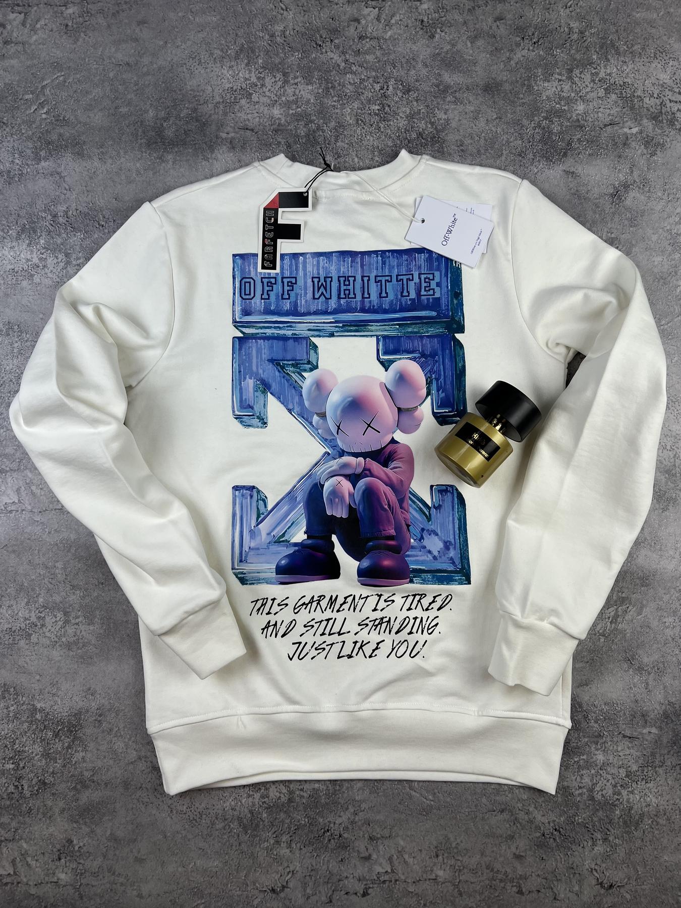 Світшот Off White чоловічий трикотажний білий всесезонний модний для зустрічей з друзями кофта без капюшона реглан