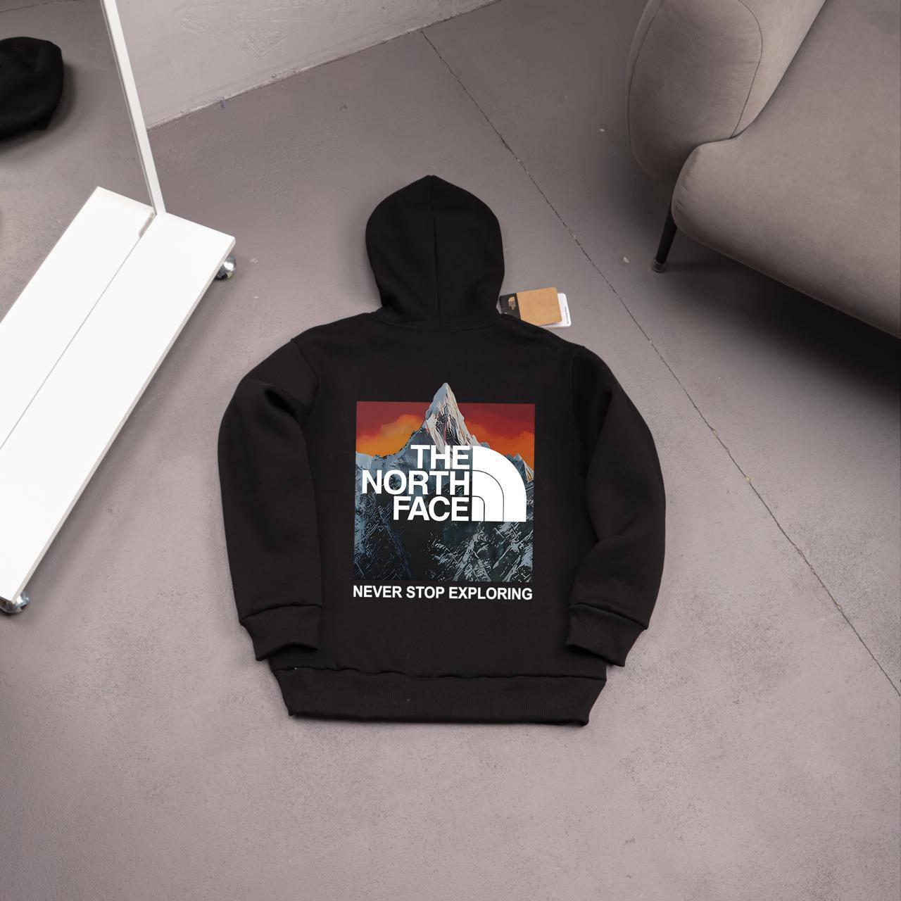 Худи The North Face (MOUNTAINS ORANGE) флис мужское черное всесезонное стильное и актуальное с капюшоном
