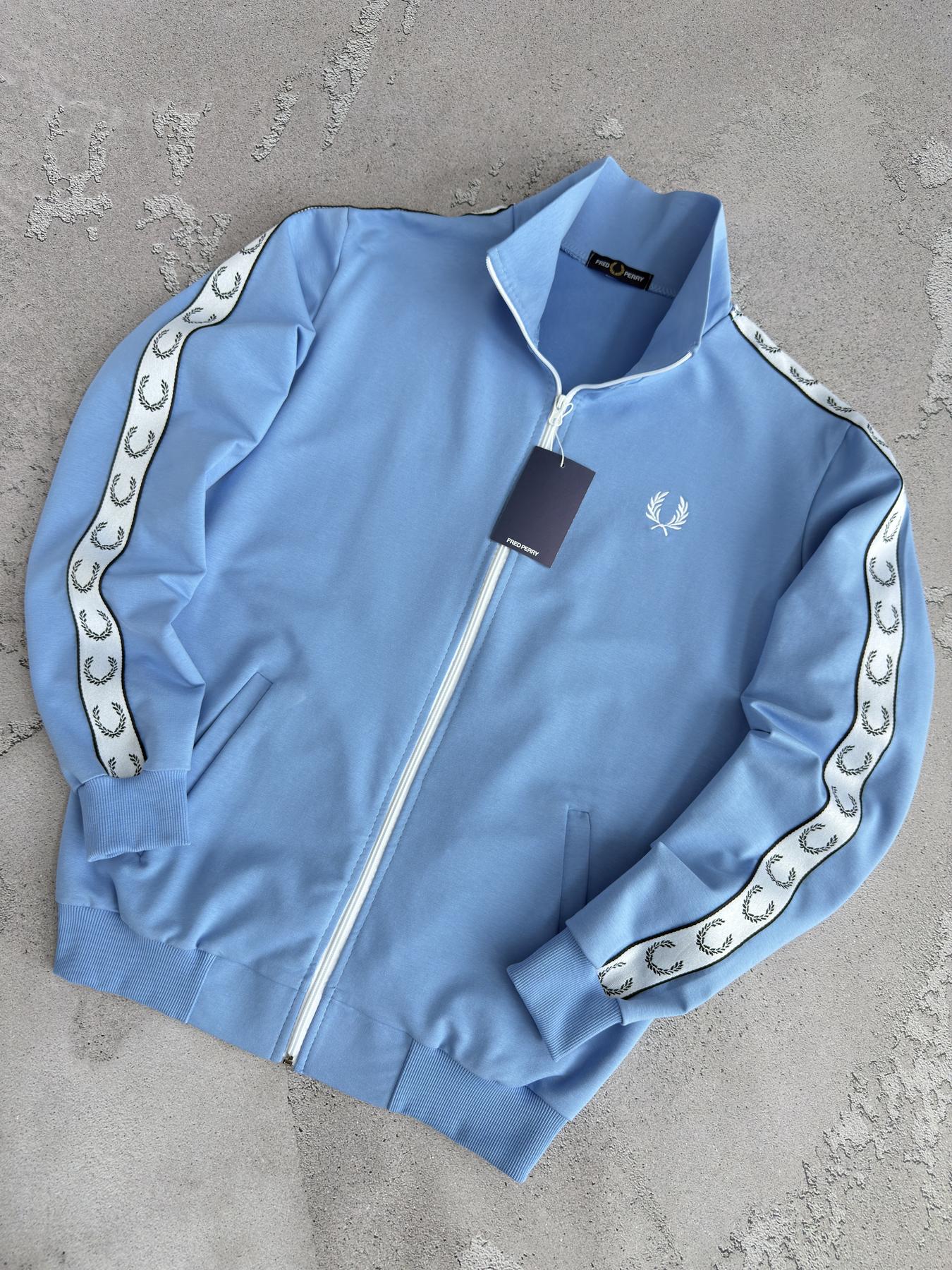 Кофта Fred Perry голубая унисекс хлопковая демисезонная модная и актуальная на молнии для отдыха реглан