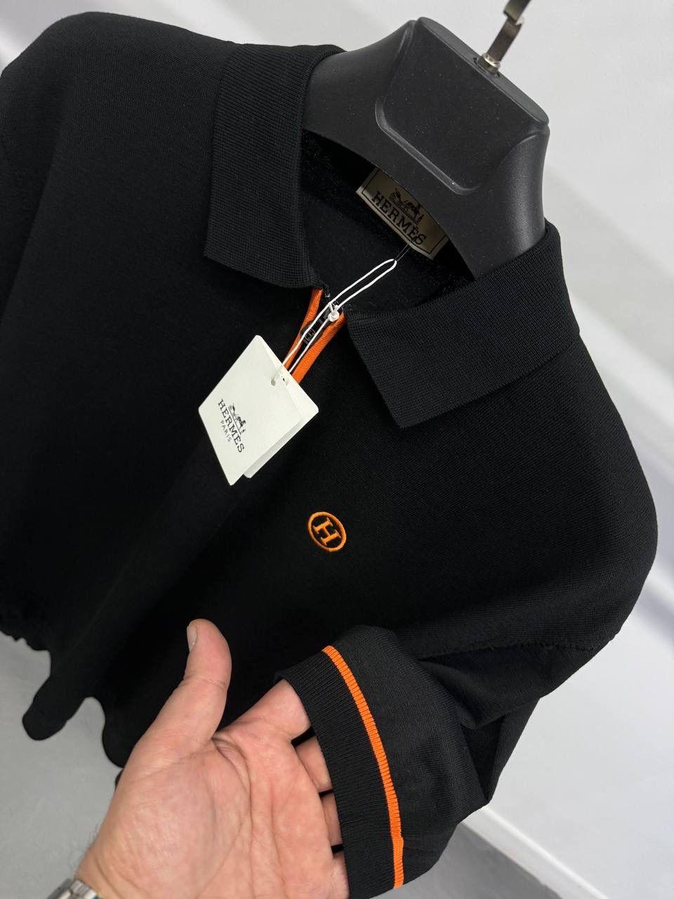 Поло Hermes чоловіче трикотажне синє літнє модне та повсякденне з коротким рукавом теніска з коміром