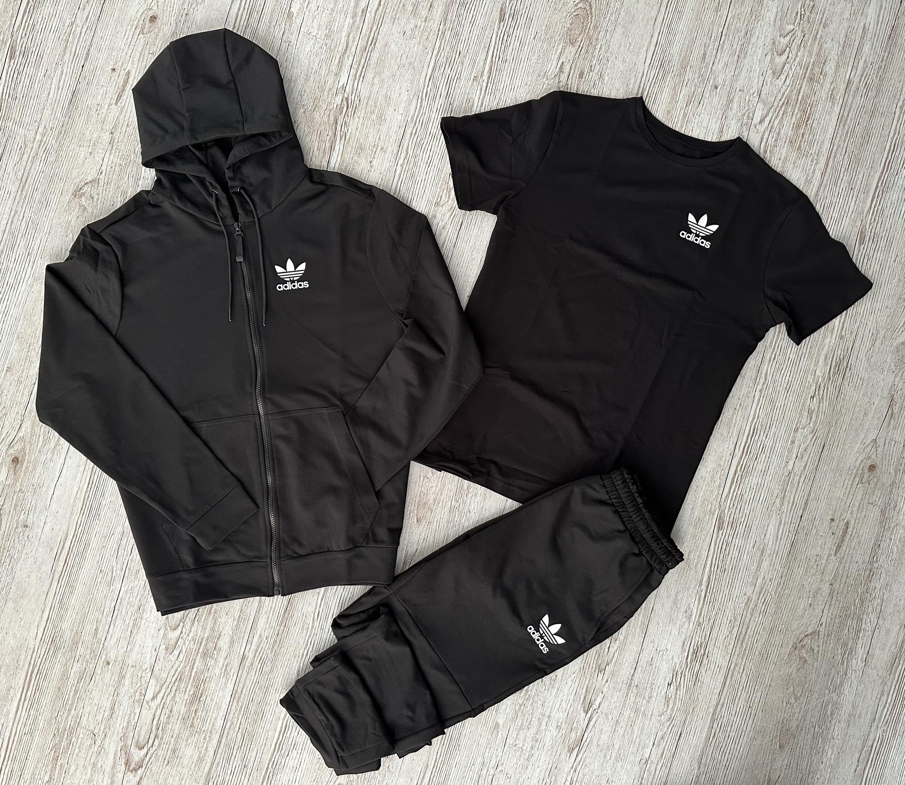 Демісезонний спортивний костюм Adidas чорна кофта на змійці + штани (двонитка) + Футболка чорна Adidas + Жилетка + Шкарпетки 2