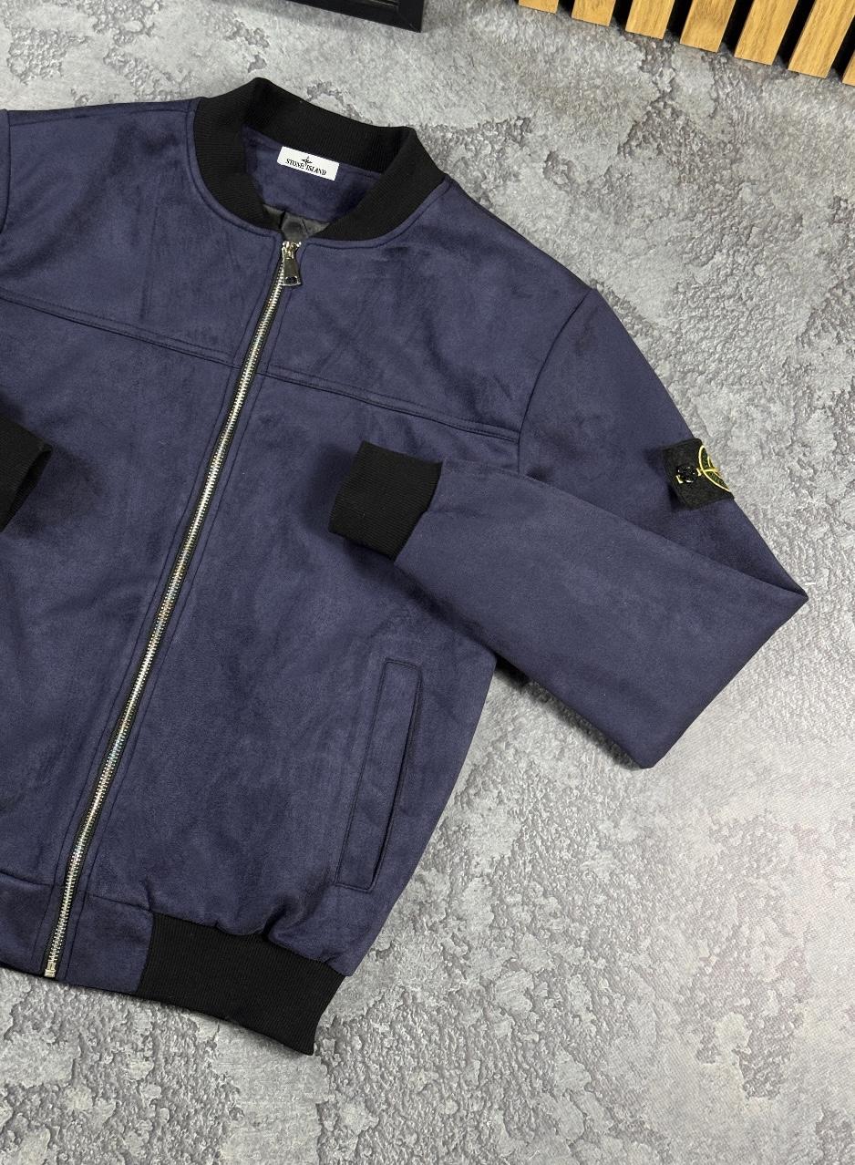 Бомбер Stone Island мужской синий демисезонный повседневный на молнии с воротником-стойкой легкая куртка