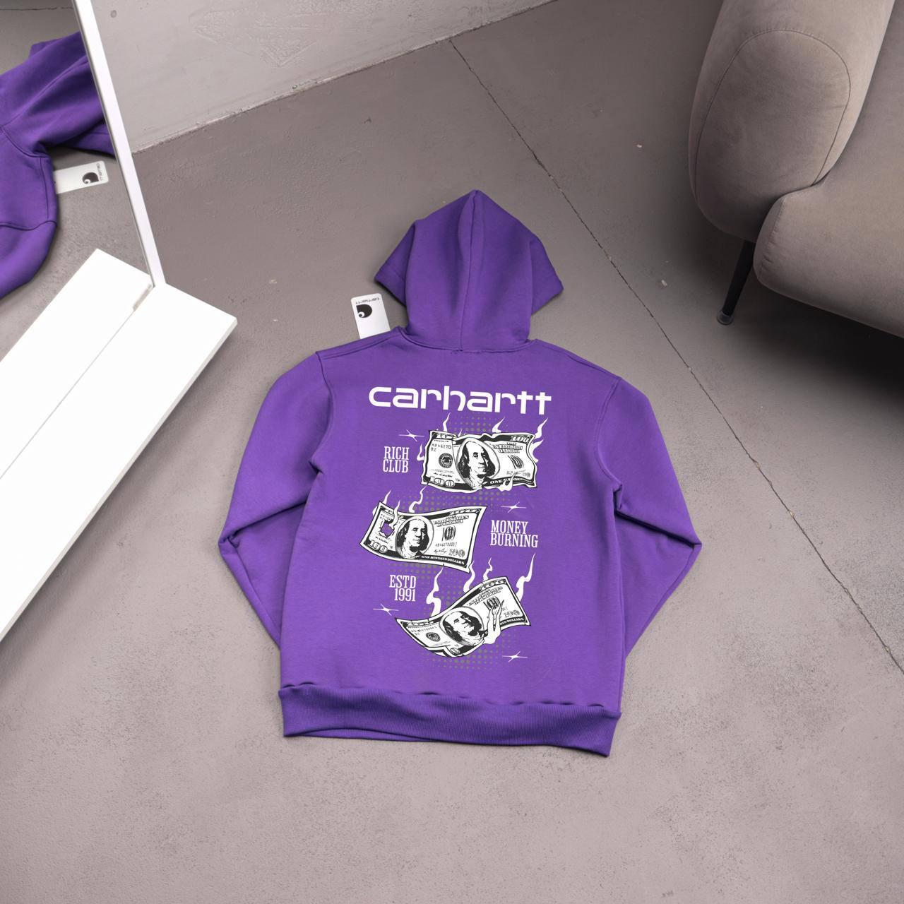 Худи фиолет Carhartt MONEY - флис мужское всесезонное модное утепленное с капюшоном для прогулок