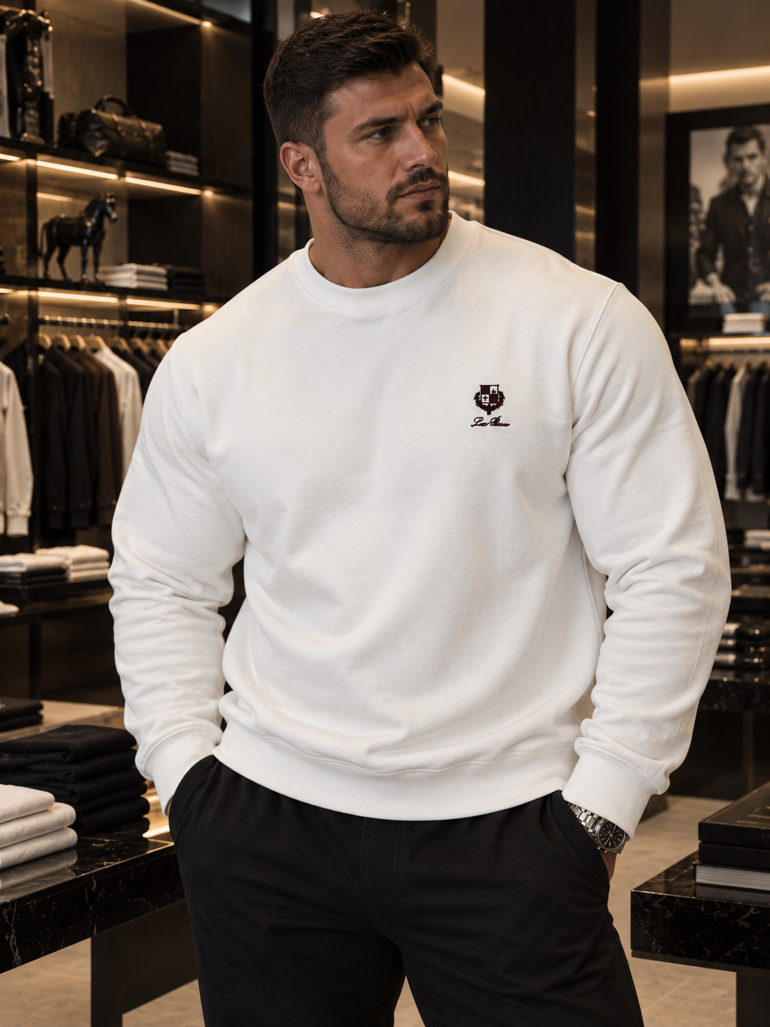 Чол свитшот Loro Piana батал мужской трикотажный белый всесезонный трендовый и актуальный кофта без капюшона