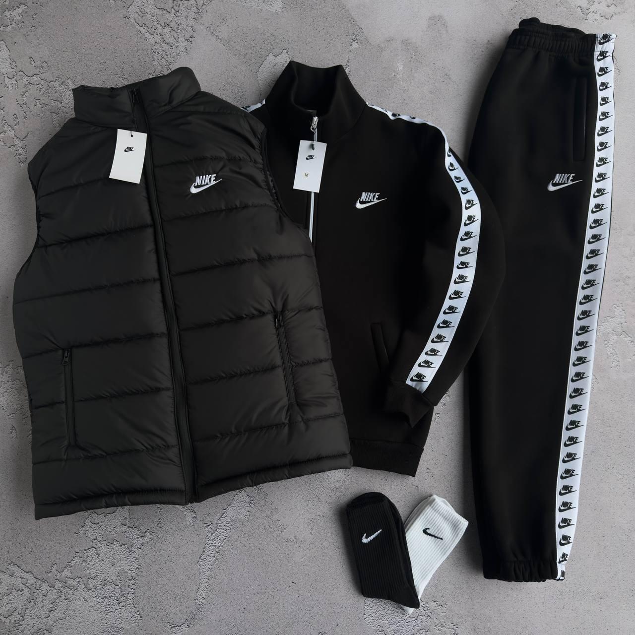 Набор Nike зима жилет кофта штаны унисекс хлопковый черный качественный и прикольный с вышивкой комплект