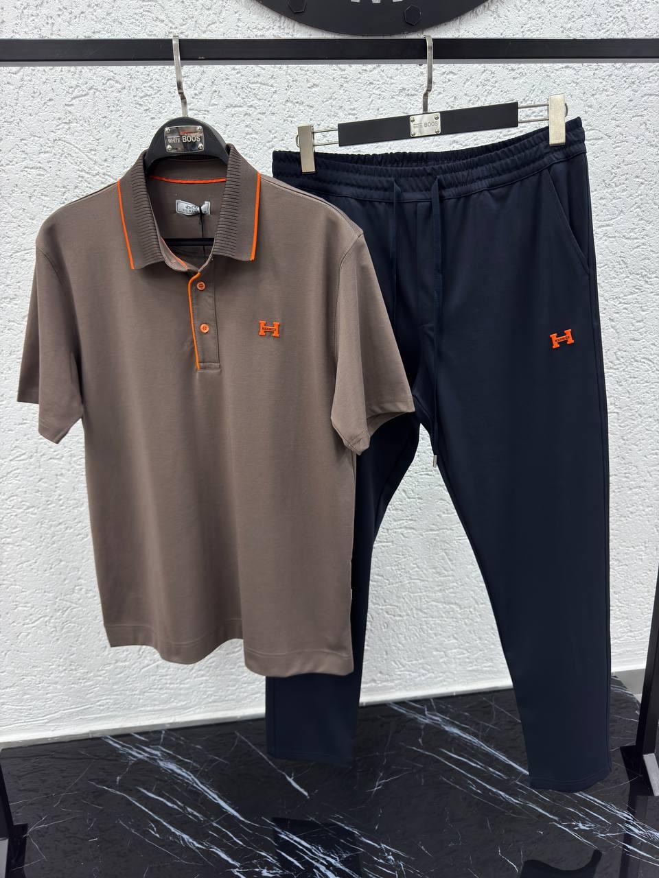 Футболка Hermes мужская хлопковая летняя модная и качественная с коротким рукавом прямого кроя тенниска