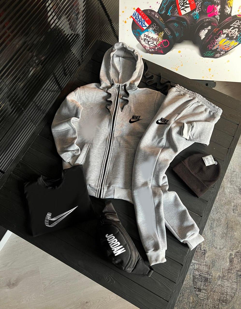 Комплект Зимний зип сет с шапкою Nike хлопковый стильный и универсальный для активного отдыха костюм