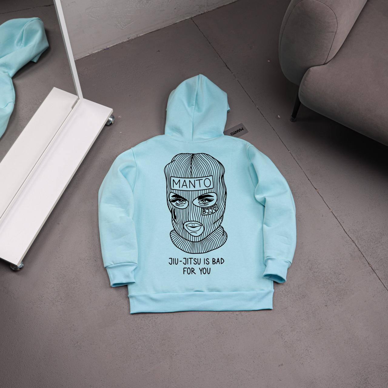 Худи бирюза MANTOхKTOF BALACLAVA - флис мужское всесезонное повседневное и базовое с капюшоном на каждый день