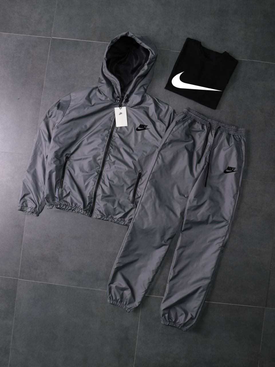Костюм графіт з плащівки Вітровка+Штани +Футболка чорна Nike-мал демісезонний актуальний та базовий комплект