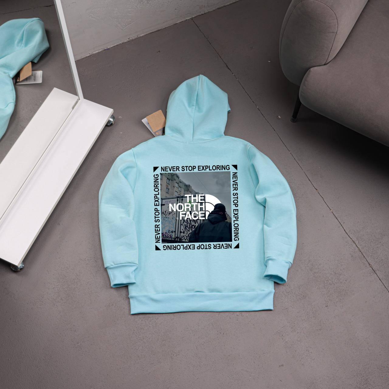 Худи бирюза The North Face (gruchovka) флис мужское всесезонное качественное и базовое с капюшоном на подарок