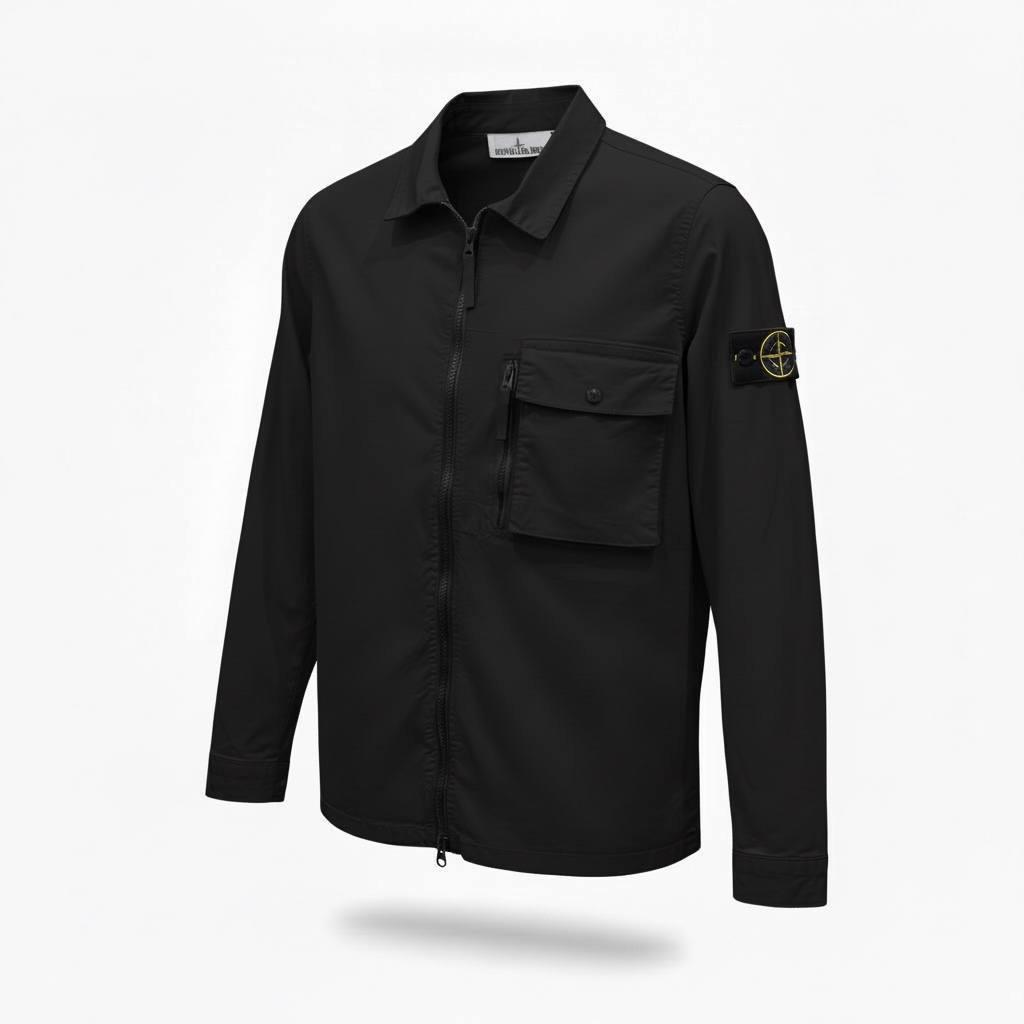 Рубашка рубашка Stone Island мужская хлопковая черная модная и классическая на свидание