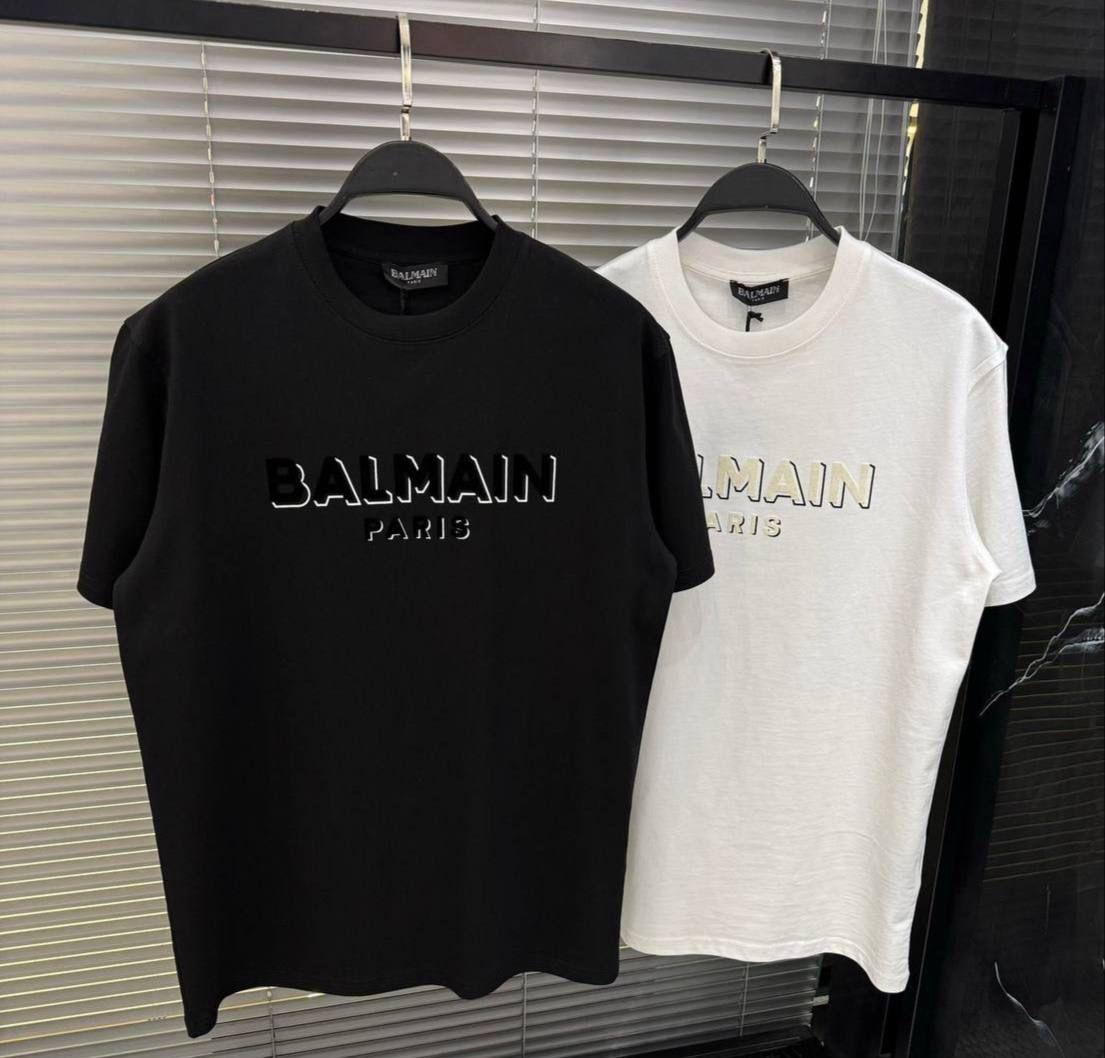 Футболка Balmain мужская хлопковая белая летняя базовая и молодежная с коротким рукавом прямого кроя тенниска
