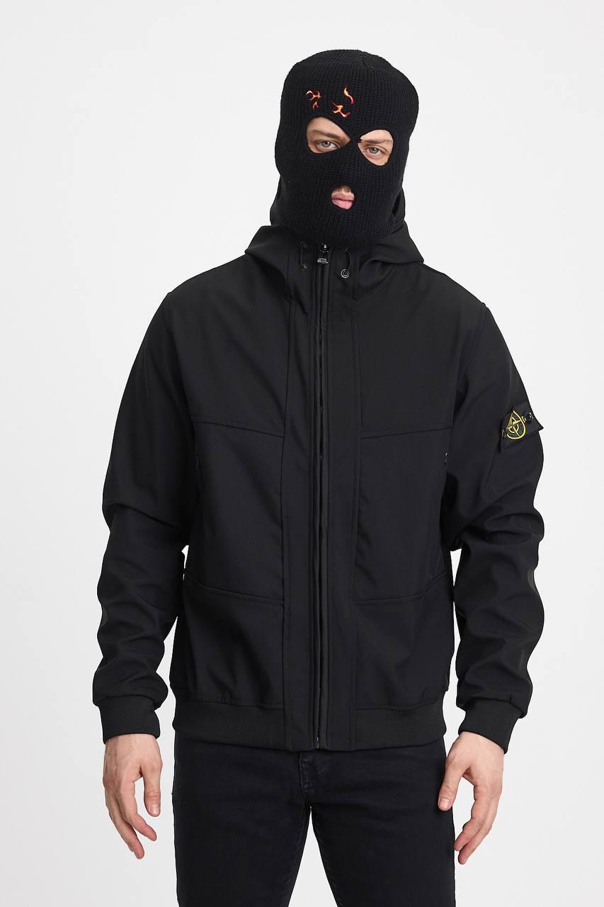 Куртка softshell осень / весна Stone Island мужская черная качественная и практичная на молнии ветровка