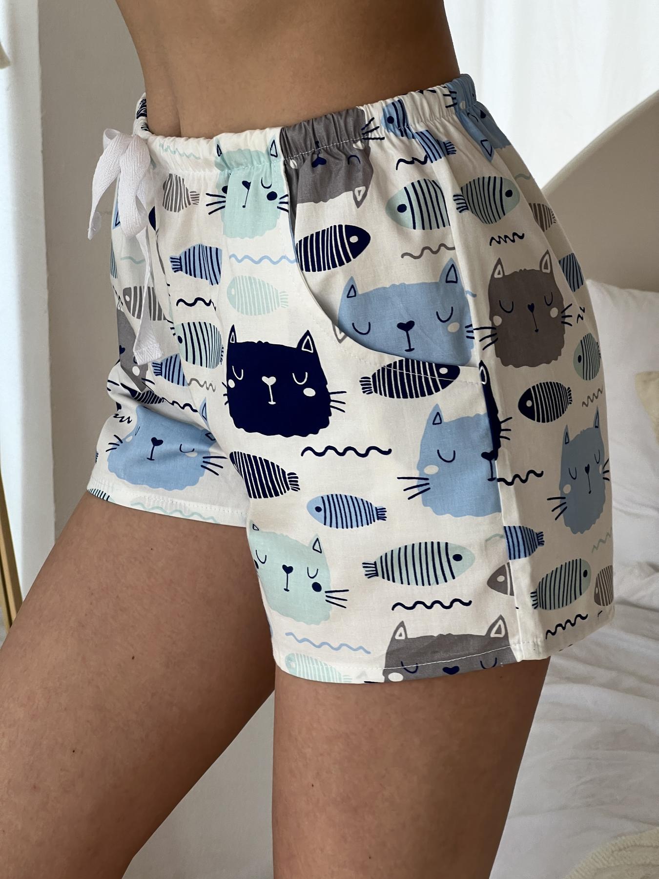 Жіночі Піжамні шорти з сатину COSY коти/рибки - фото 2