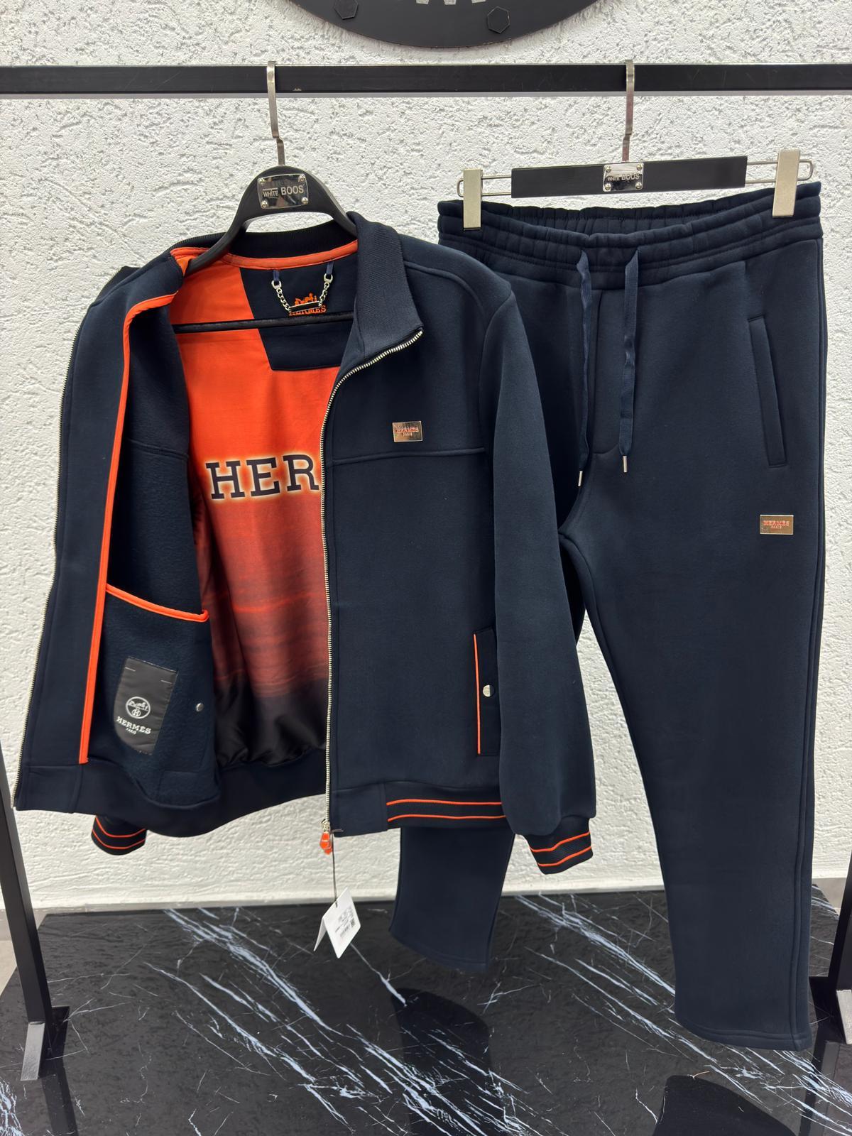 Костюм Hermes (темно синий) мужской флисовый зимний трендовый для прогулок комплект