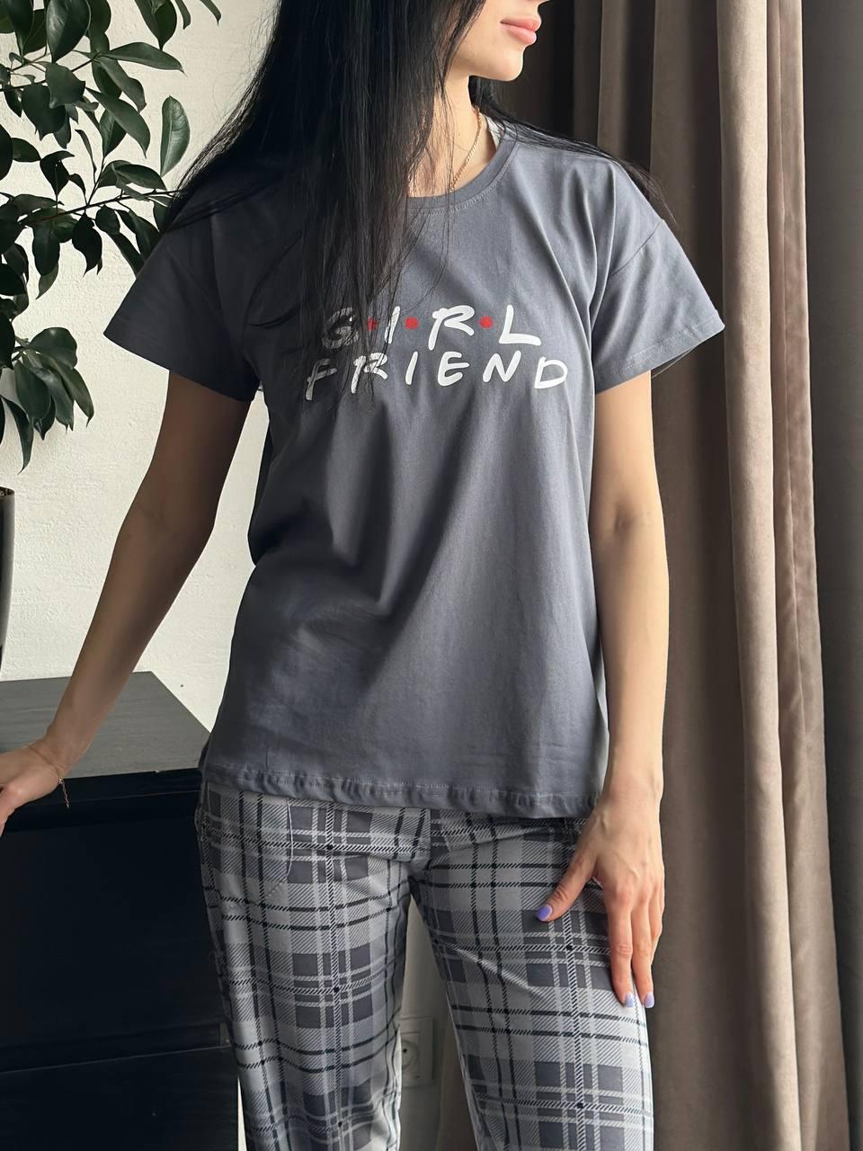 Парні піжами у стилі Family Look "Друзі" футболка та штани в клітину - фото 6