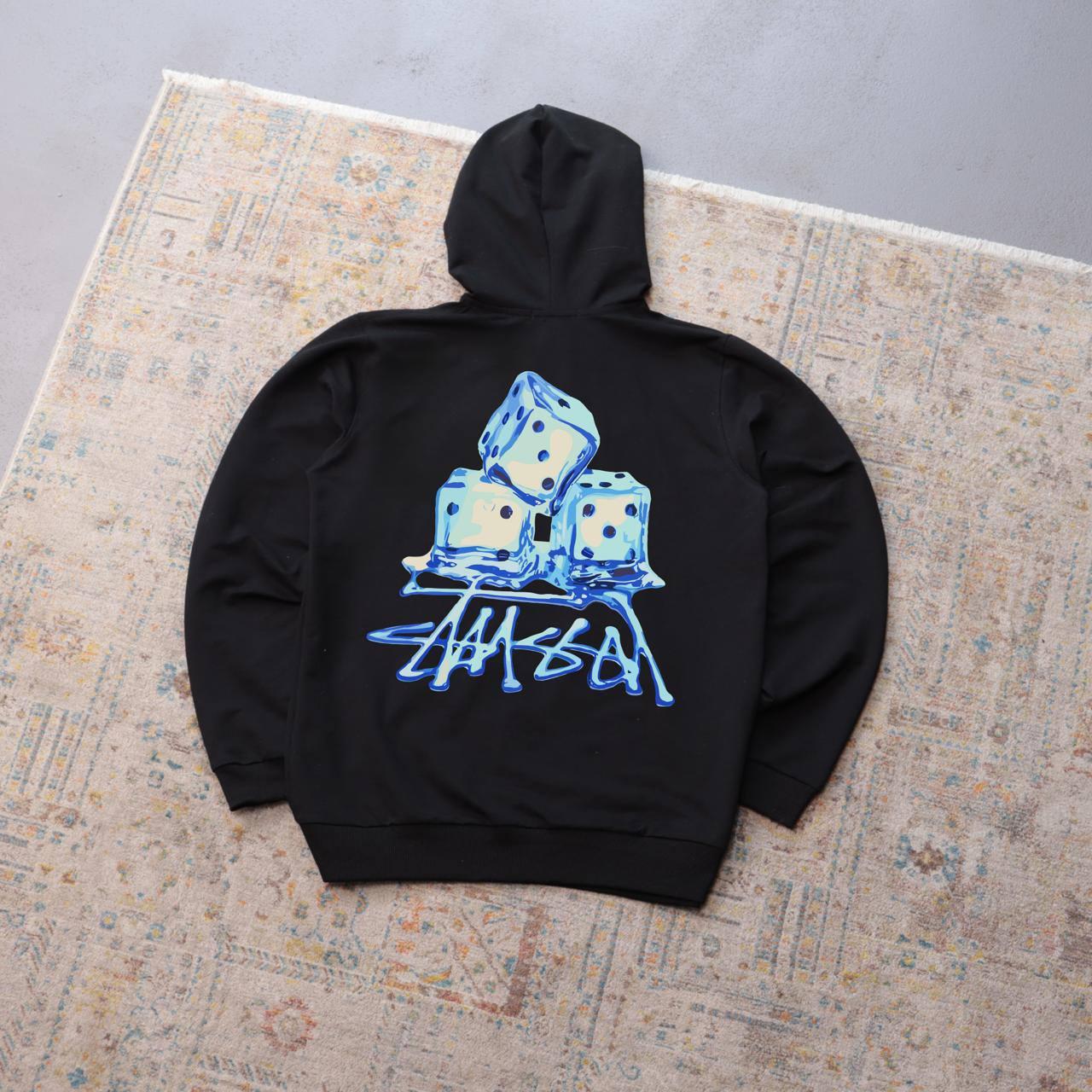 Худи STUSSY-ICE осень мужское трикотажное черное модное и молодежное с капюшоном для учебы и прогулок