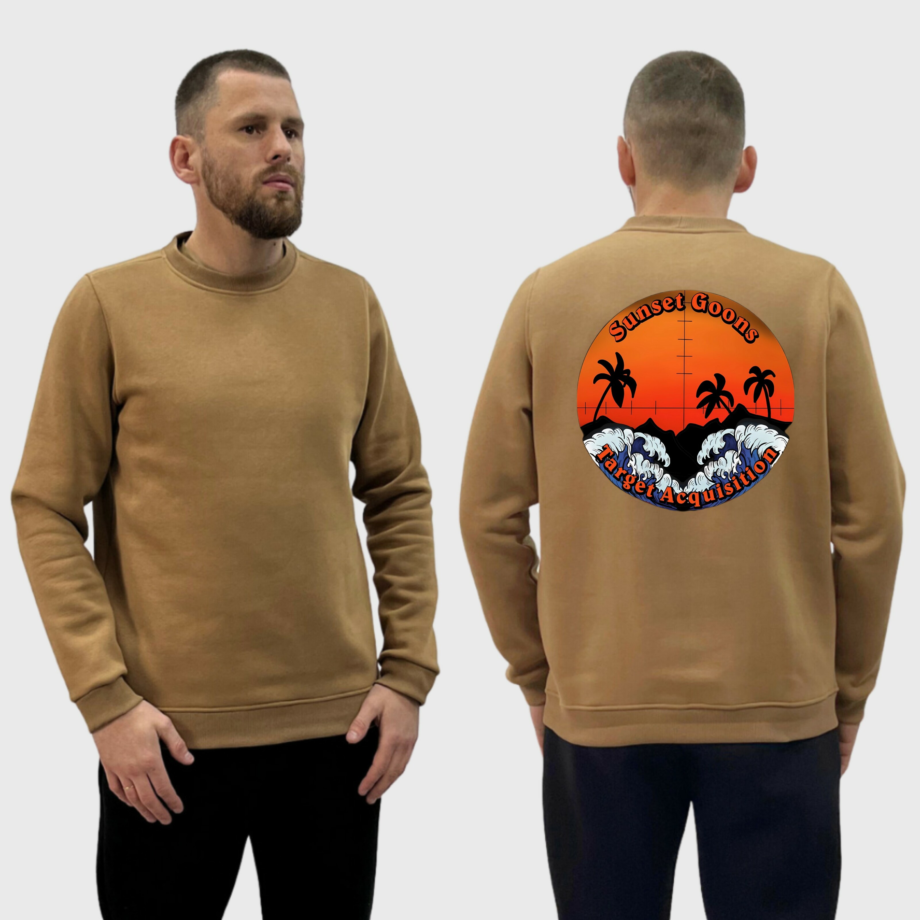 Чоловічий світшот на флісі з принтом Sunset Goons морська піхота приціл пальми, Койот