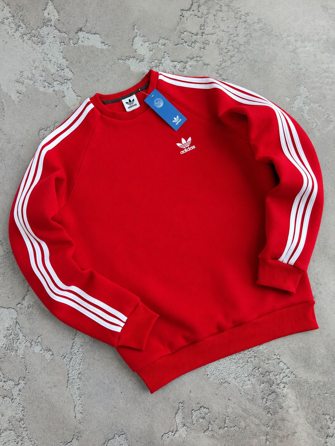 Зима свитшот Adidas мужской трикотажный красный удобный и базовый на подарок кофта без капюшона реглан