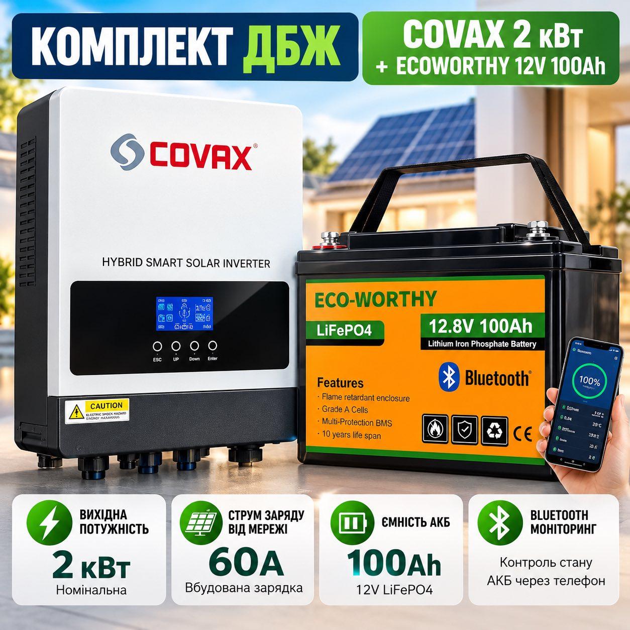 Комплект безперебійного живлення Covax 2квт + ECOWORTHY 12v100Ah