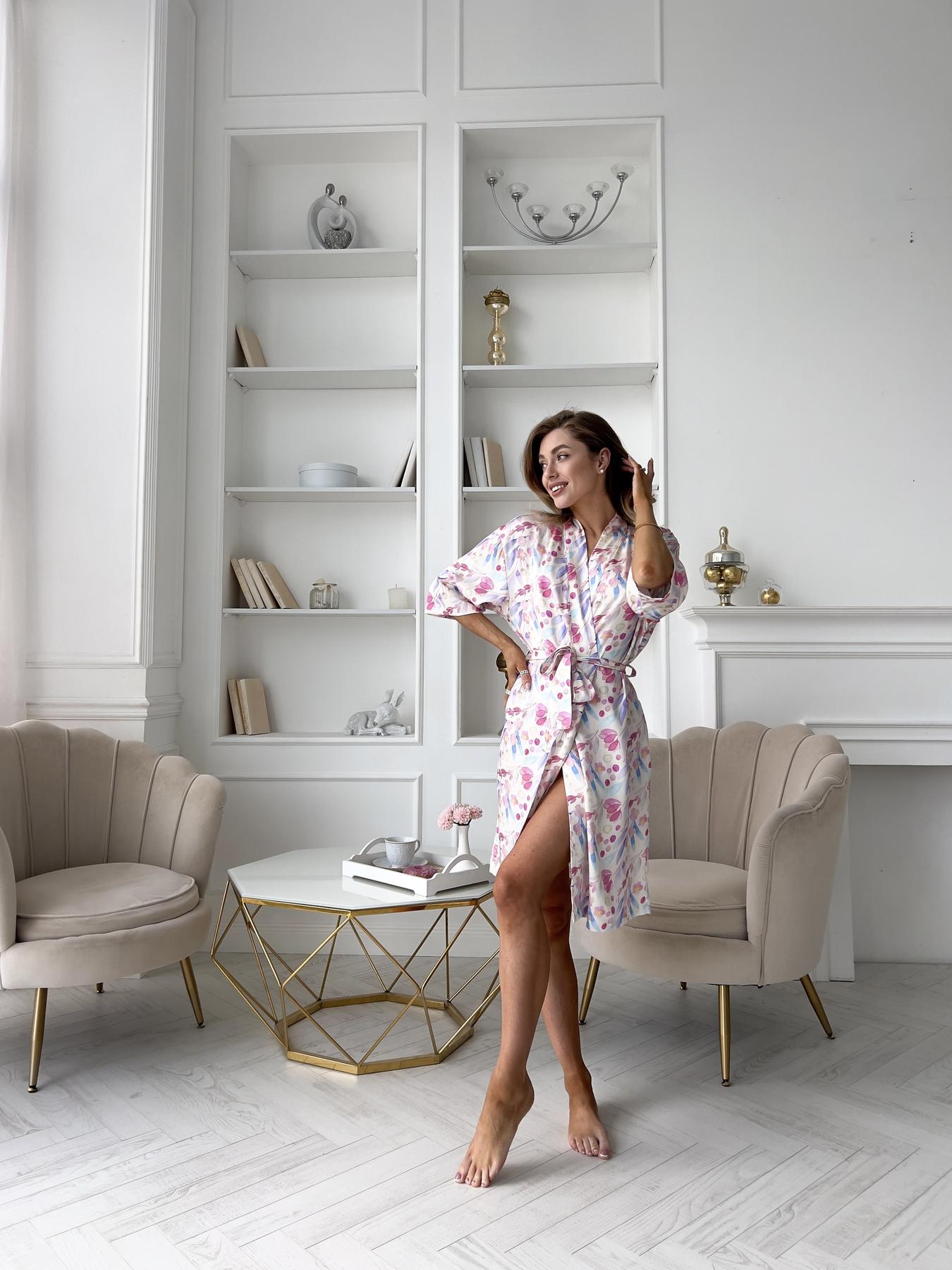 Жіночий халат COSY з полірованого штапелю Aura квіти - фото 3
